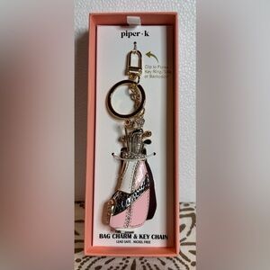 Elegant Pink and Silver Golf Bag Keychain